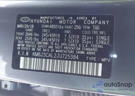 2018 Hyundai Tucson Sport из США, поврежденный, VIN KM8J3CAL2JU725384